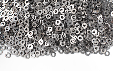 Background texture of metal nut washer. Nut washer made by steel.