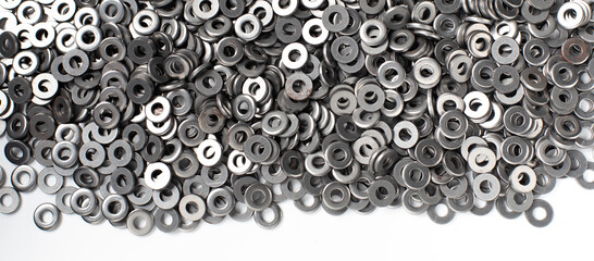 Background texture of metal nut washer. Nut washer made by steel. - obrazy, fototapety, plakaty