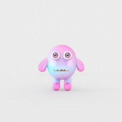 Cartoon monster with Wall Background. 3D illustration, 3D rendering	
