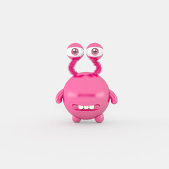 Cartoon monster with Wall Background. 3D illustration, 3D rendering