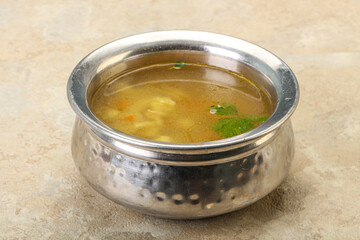 Tasty chicken soup with carrot