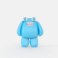 Cartoon monster with Wall Background. 3D illustration, 3D rendering	