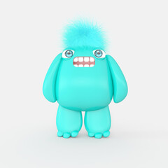 Cartoon monster with Wall Background. 3D illustration, 3D rendering