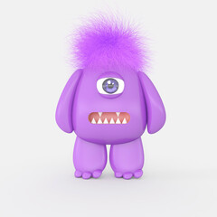 Cartoon monster with Wall Background. 3D illustration, 3D rendering