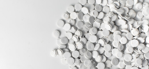 Plastic caulk for aluminum window and door nut. Hardware for aluminium door and window, Banner background and texture concept.