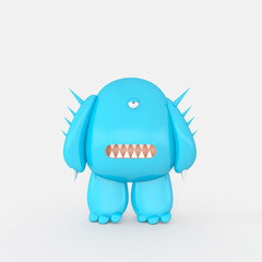 Cartoon monster with Wall Background. 3D illustration, 3D rendering