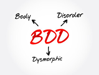 BDD - Body Dysmorphic Disorder acronym, health concept background