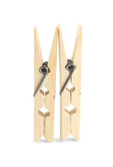 Two classic wooden clothespins on white background