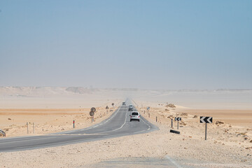 Fototapeta na wymiar A desert road near Dakhla, Western Sahara. 