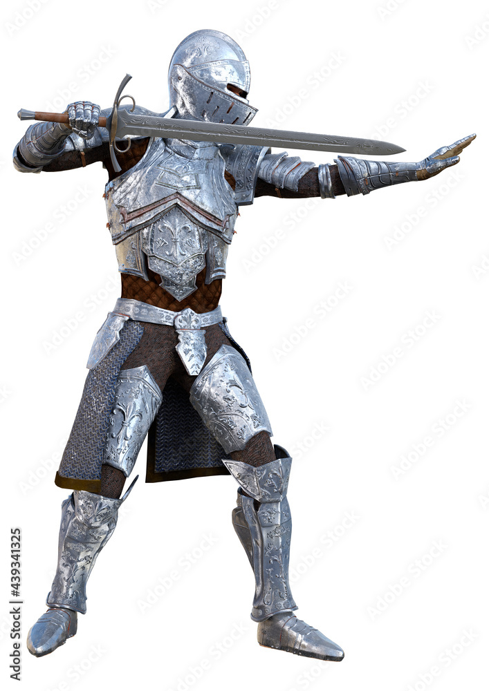 Wall mural 3D Rendering Medieval Warrior on White