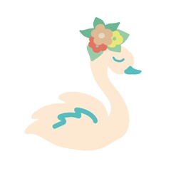 Stickers with inscriptions in English flamingos swans hearts flowers vector hand-drawn. Printtextile vintage bright funny cartoon pictures cute