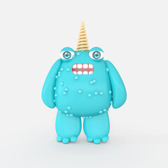 Cartoon monster with Wall Background. 3D illustration, 3D rendering