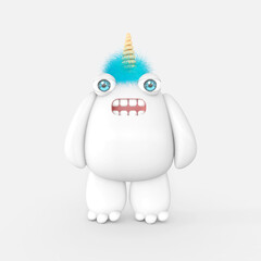 Cartoon monster with Wall Background. 3D illustration, 3D rendering