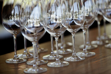empty wine glasses on the bar
