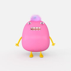 Cartoon monster with Wall Background. 3D illustration, 3D rendering