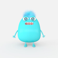 Cartoon monster with Wall Background. 3D illustration, 3D rendering	