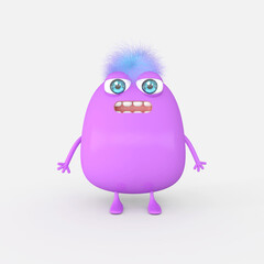 Cartoon monster with Wall Background. 3D illustration, 3D rendering
