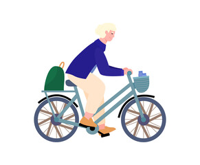 Fototapeta na wymiar Bike trip with tourist riding bicycle, cartoon vector illustration isolated.