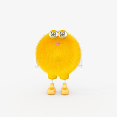 Cartoon monster with Wall Background. 3D illustration, 3D rendering