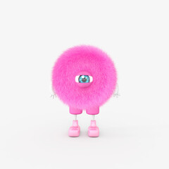 Cartoon monster with Wall Background. 3D illustration, 3D rendering