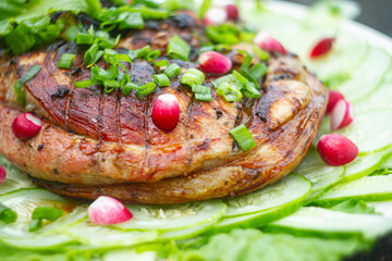 grilled meat with salad