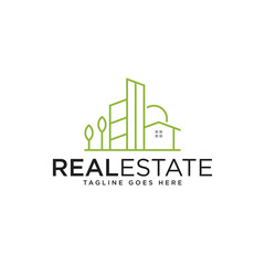 Real estate green line logo - Vector