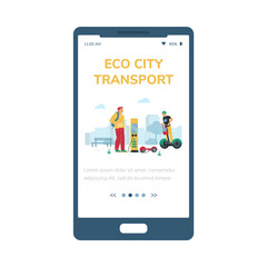 City eco transport onboarding page design, flat vector illustration.