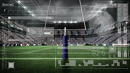Animation of scopes scanning and data processing over sports stadium - Powered by Adobe