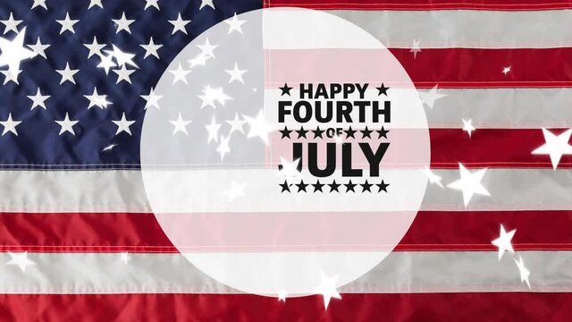 Animation of happy fourth of july text over american flag