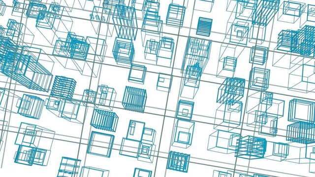 Animation of 3d architecture city drawing moving over grid