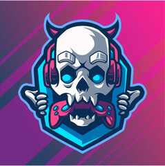 Skull with a headset mascot logo