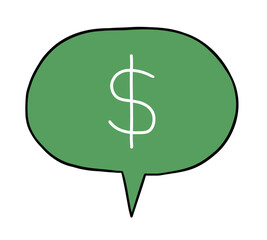Cartoon vector illustration of dollar icon inside speech bubble