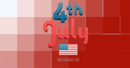 Fototapeta premium Composition of 4th of july text with american flag on pixelated background