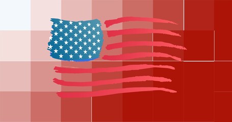 Composition of american flag on pixelated background