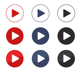 Play button icons set. Video-audio player. Vector illustration. Isolated on white background.