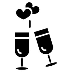 two glasses of drink with hearts glyph icon
