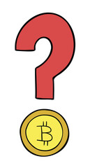 Cartoon vector illustration of question mark with bitcoin coin