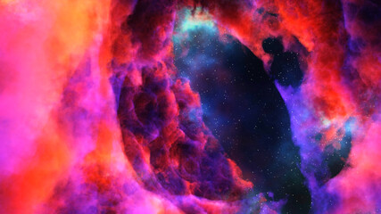 3D rendering of colorful nebula and cosmic gas clusters with stars in a distant galaxy. Abstract fog nackground.