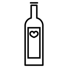 love and heart on bottle of wine line icon