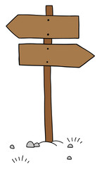 Cartoon vector illustration of road sign showing two different directions