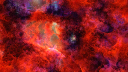 Obraz na płótnie Canvas 3D rendering of red colorful nebula and cosmic gas clusters with stars in a distant galaxy. Abstract fog nackground.