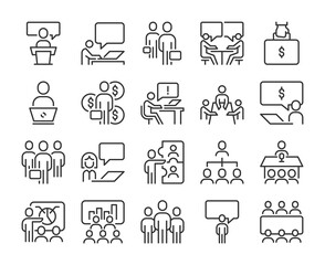 Business People Vector Line Icons Set. Editable Stroke, 64x64 Pixel Perfect.