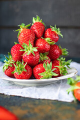 Strawberry berries red juicy fruit ripe sweet dessert fresh on the table healthy meal copy space food background rustic top view