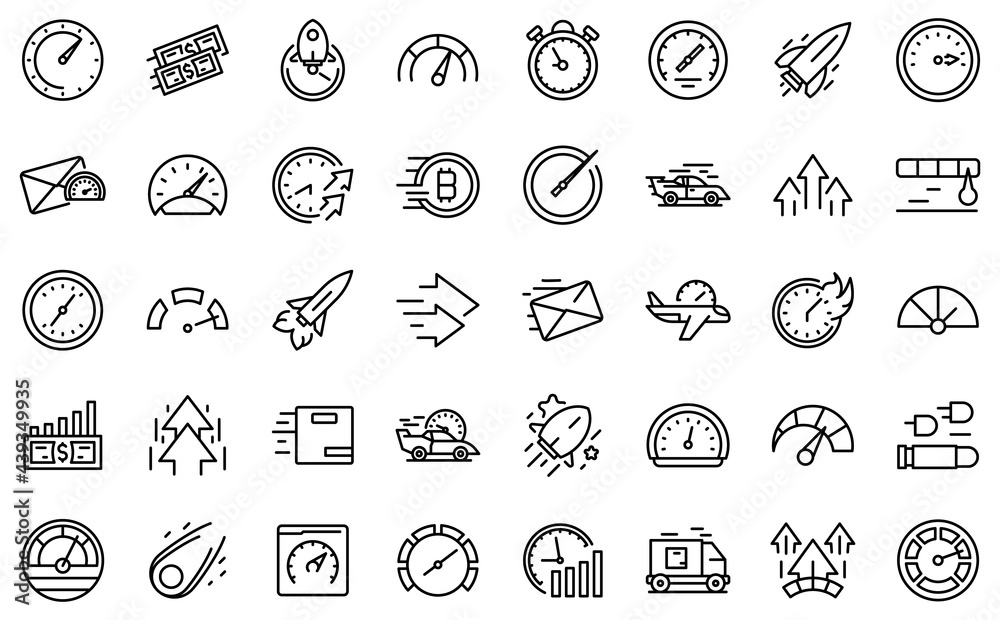 Poster velocity icons set. outline set of velocity vector icons for web design isolated on white background