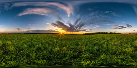 dark blue sky before sunset with beautiful awesome clouds. Seamless spherical hdri panorama 360 degrees angle view with zenith in equirectangular projection, ready for VR AR content.