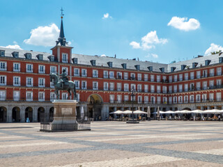 View of the Plaza Mayor in Madrid in summertime.