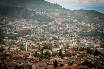 Fototapeta na wymiar View of the old building Barracks Jajce (Kasarna Jajce) in Sarajevo. Historic building.