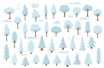 set of cartoon park and forest winter trees