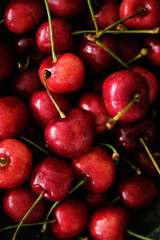 Cherry background, sweet cherries photographed from above. Cherry background.