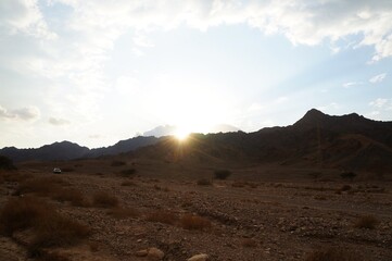 Hiking in twilight near Eilat in South Israel